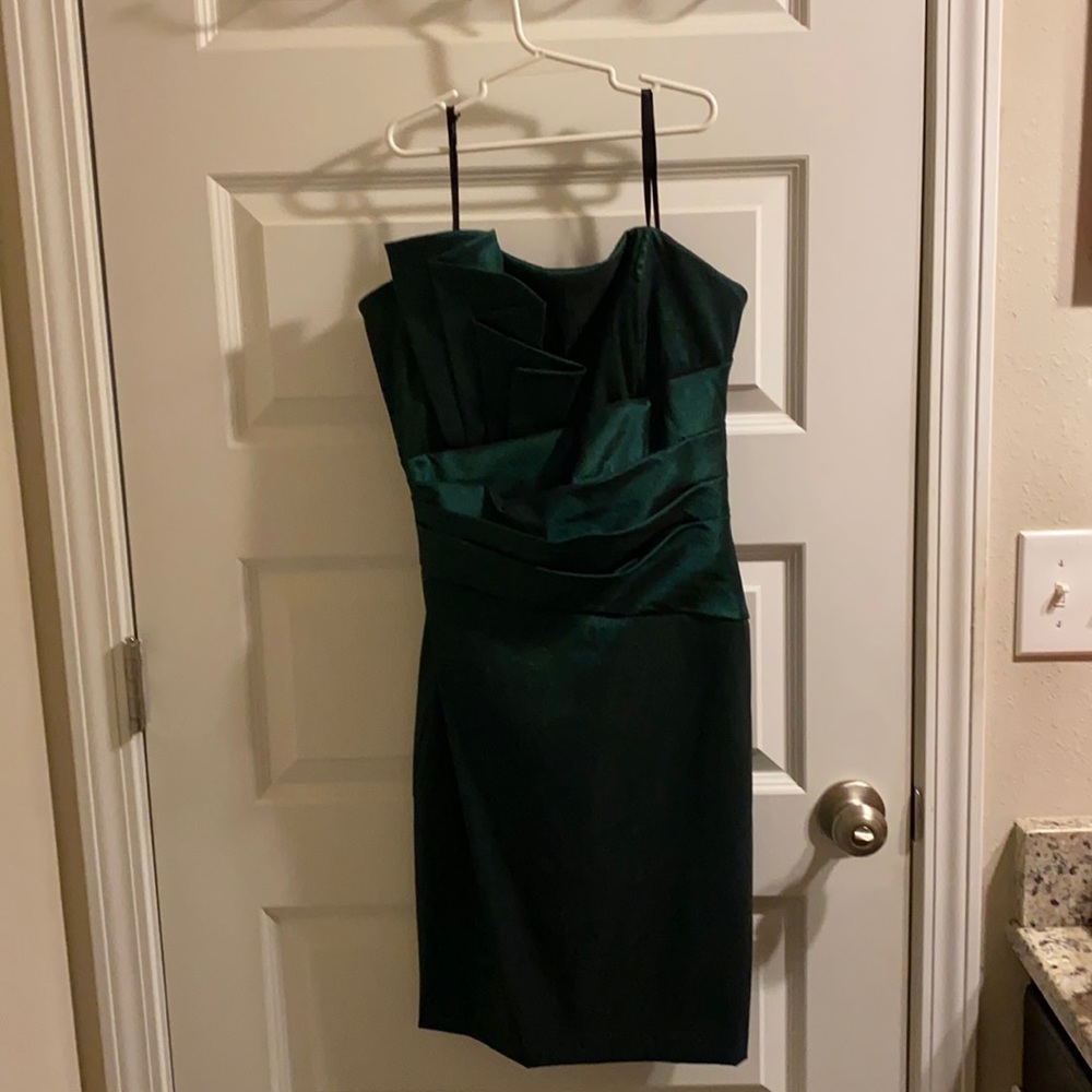 Dark Green Betsy & Adam fitted strapless dress